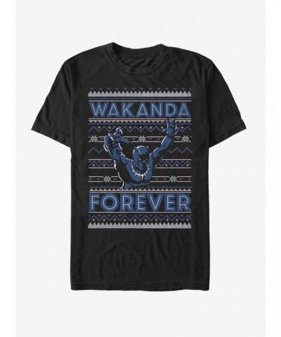 Marvel Black Panther Wakanda Forever Ugly Christmas T-Shirt $8.80 T-Shirts