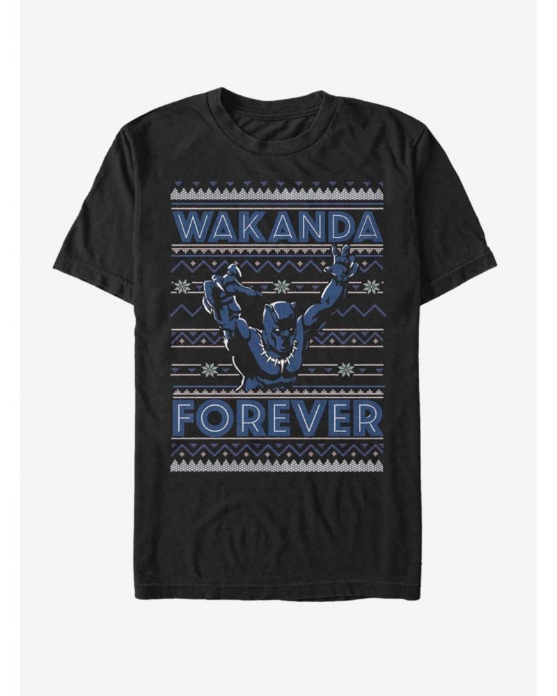 Marvel Black Panther Wakanda Forever Ugly Christmas T-Shirt $8.80 T-Shirts