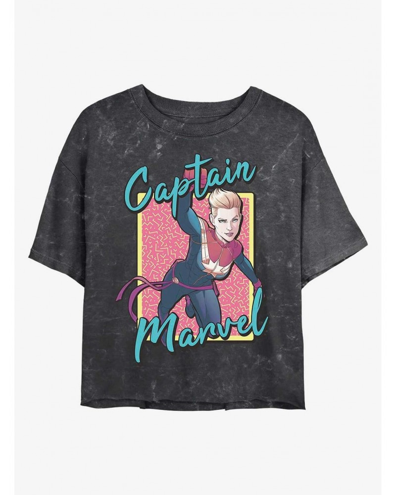 Marvel Captain Marvel 90's Captain Marvel Mineral Wash Crop Girls T-Shirt $7.86 T-Shirts