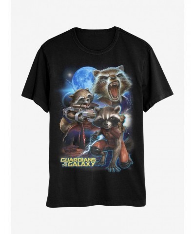 Marvel Guardians Of The Galaxy Rocket Raccoon Collage Boyfriend Fit Girls T-Shirt $8.82 T-Shirts