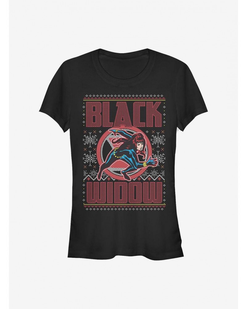 Marvel Black Widow Ugly Holiday Girls T-Shirt $7.17 T-Shirts