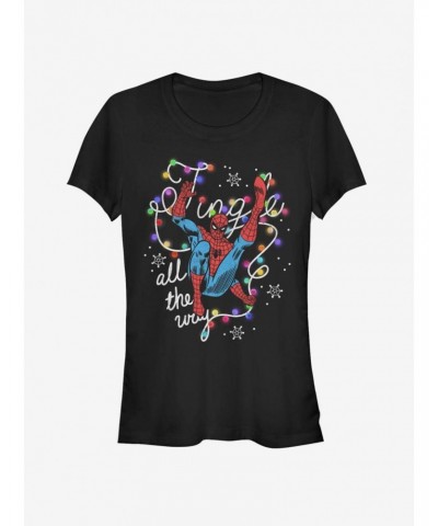 Marvel Spider-Man Jingle All The Way Christmas Lights Girls T-Shirt $6.77 T-Shirts