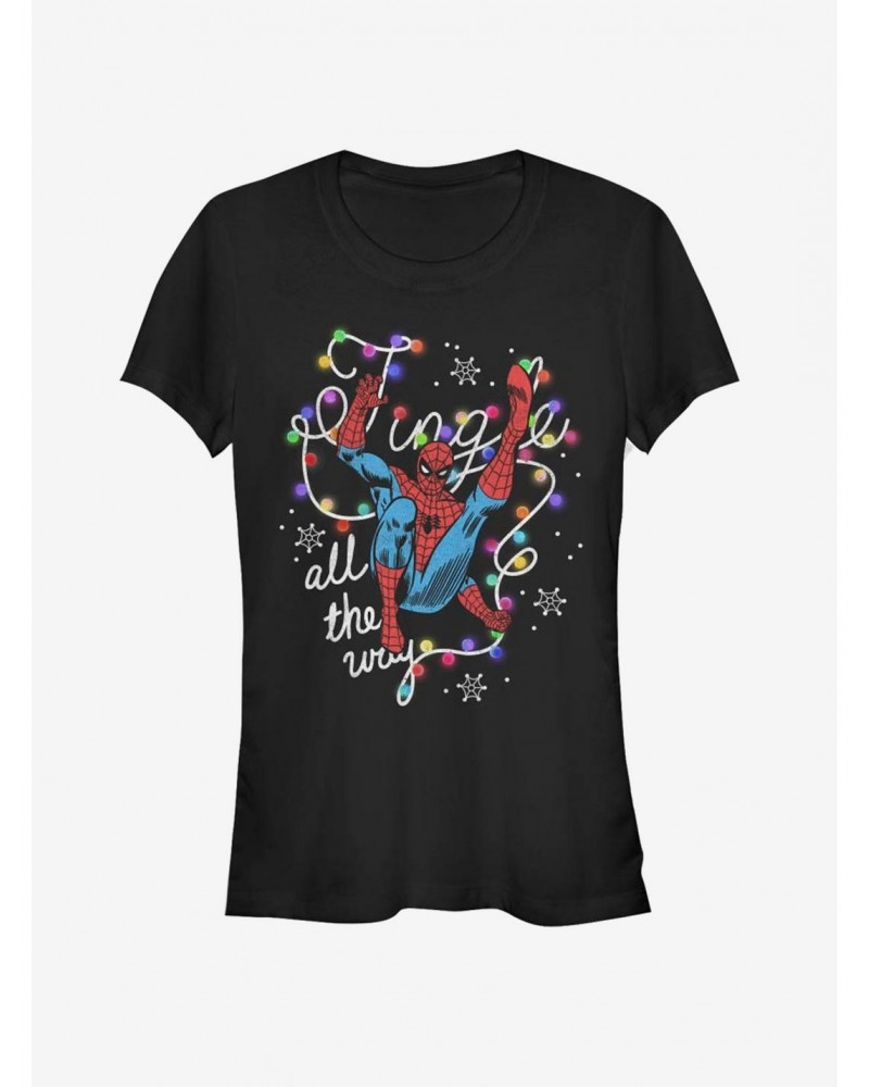 Marvel Spider-Man Jingle All The Way Christmas Lights Girls T-Shirt $6.77 T-Shirts