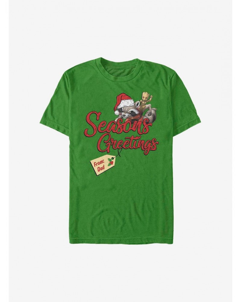 Marvel Guardians Of The Galaxy Seasons Greetings From Dad Holiday T-Shirt $8.80 T-Shirts