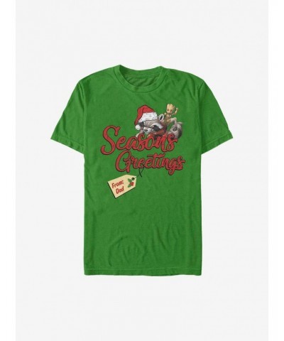 Marvel Guardians Of The Galaxy Seasons Greetings From Dad Holiday T-Shirt $8.80 T-Shirts