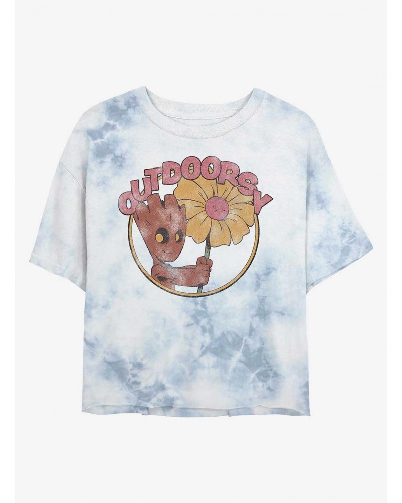 Marvel Guardians of the Galaxy Outdoorsy Groot Tie-Dye Girls Crop T-Shirt $8.09 T-Shirts