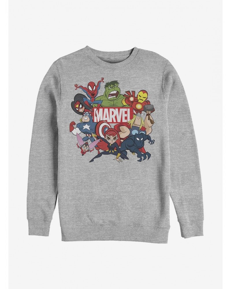 Marvel Avengers Retro Cartoon Group Crew Sweatshirt $10.33 Sweatshirts