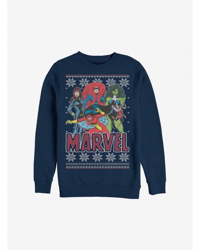 Marvel Christmas Pattern Heroines Sweatshirt $12.40 Sweatshirts