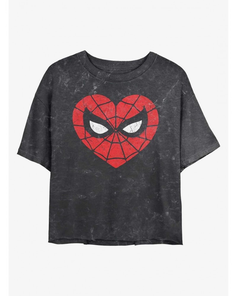 Marvel Spider-Man Spidey Heartbreaker Mineral Wash Crop Girls T-Shirt $9.25 T-Shirts